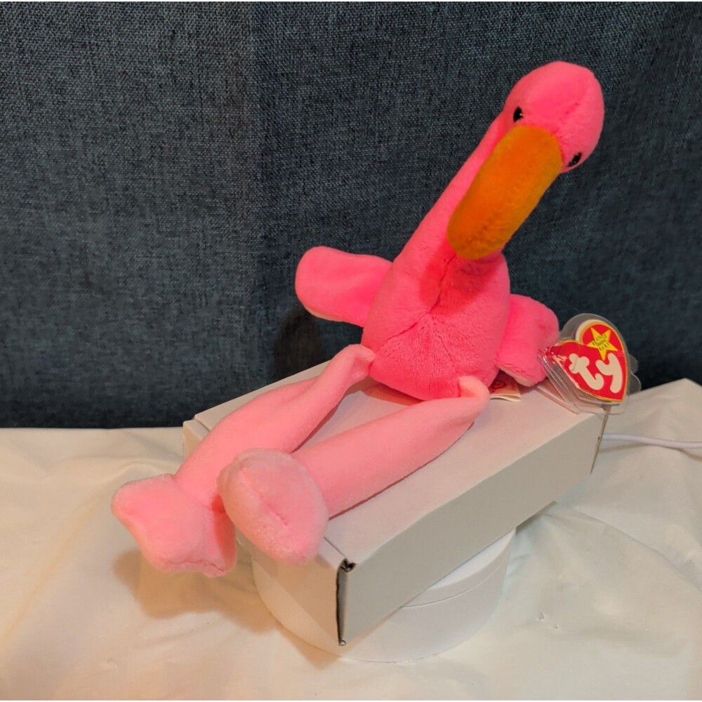 TY Beanie Baby - PINKY the Pink Flamingo (10 inch) - MWMTs Stuffed Animal Toy